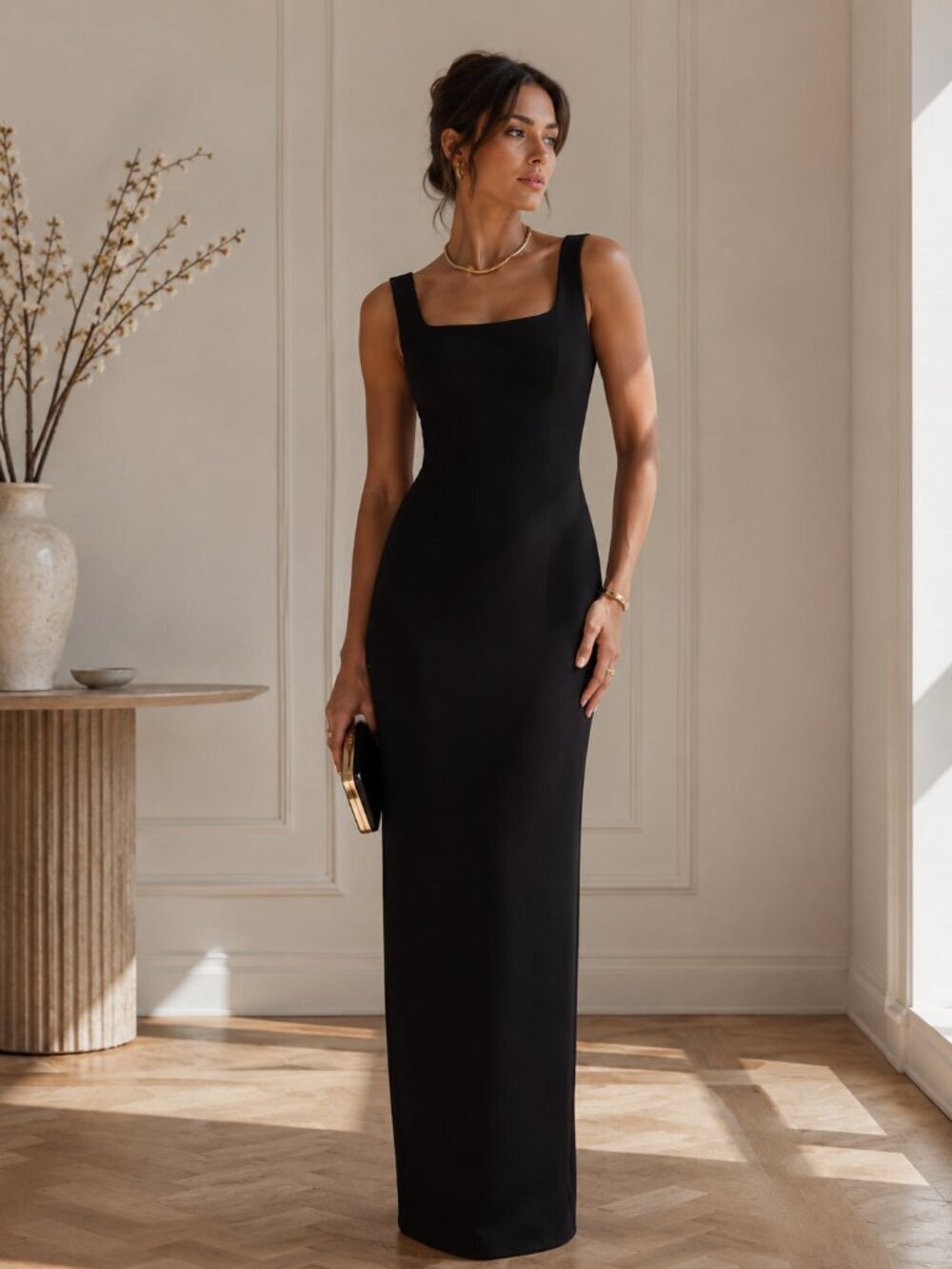 Safiyaa Kalika Monochrome Long Dress Black Column Gown US 6 Missing Cape